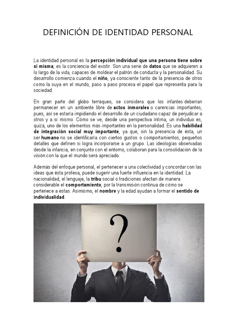 Definición y Significado de Identidad Personal | PDF | Comportamiento ...