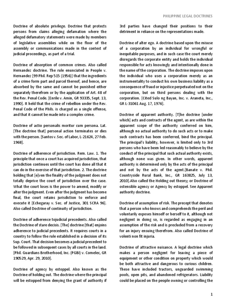 Philippine Legal Doctrines PDF Laches (Equity) Lawsuit