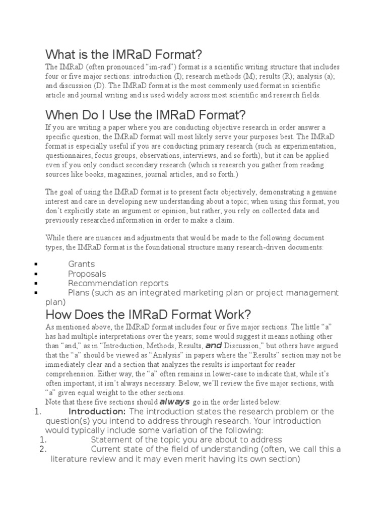 What Is The IMRaD Format | PDF | Focus Group | Data