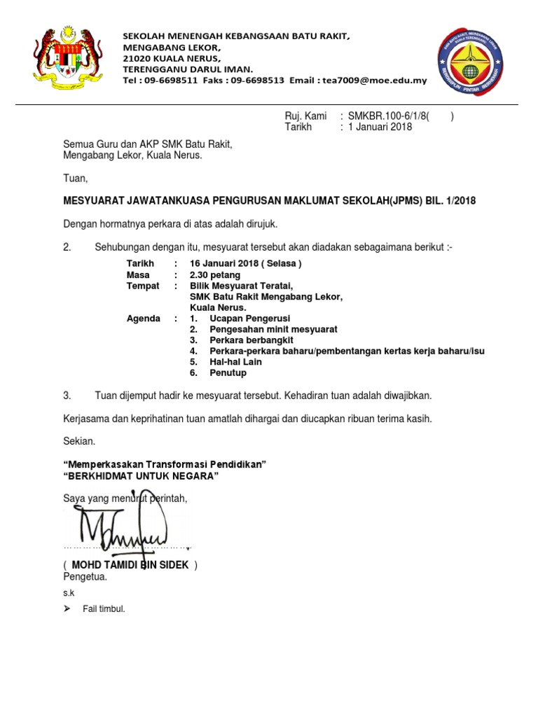 Format Surat Panggilan Mesyuarat Terkini