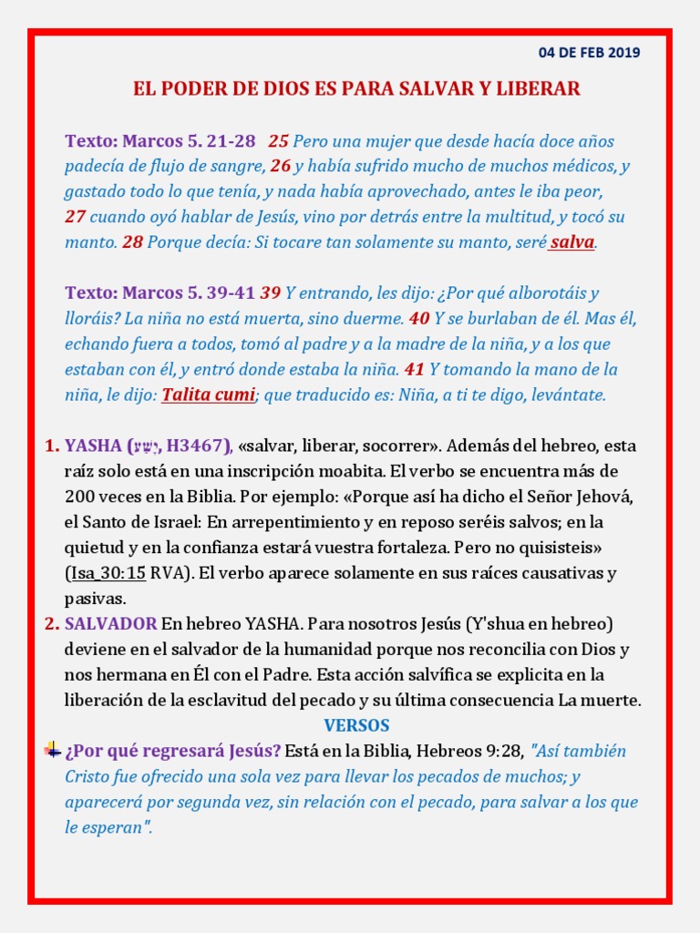 El Poder de Dios Es para Salvar y Liberar | PDF | Cristo (título) | Jesús