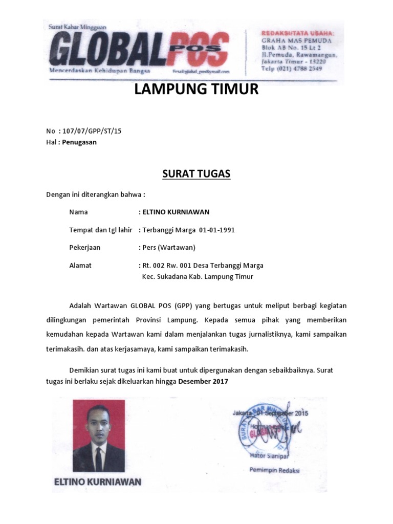 Surat Tugas Wartawan