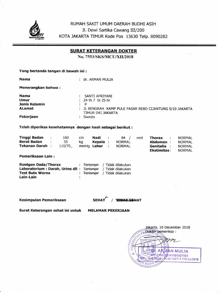 Surat Keterangan Sehat Klinik Kimia Farma Tumbuh Tumbuhan