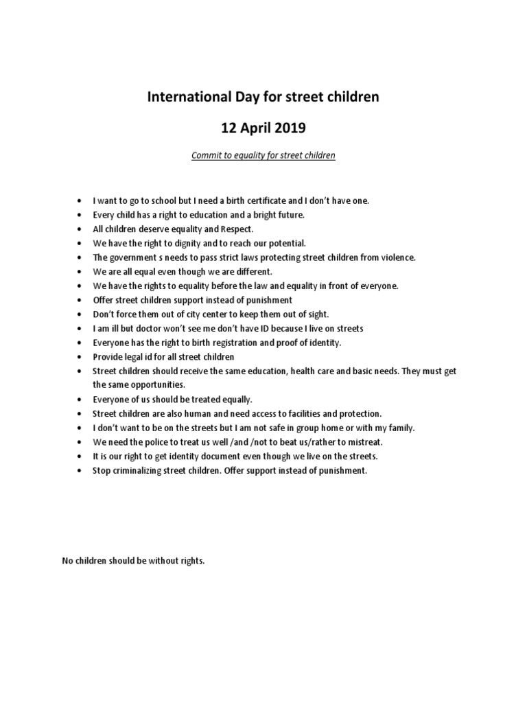 Equality and Rights for Street Children | PDF | Social Science