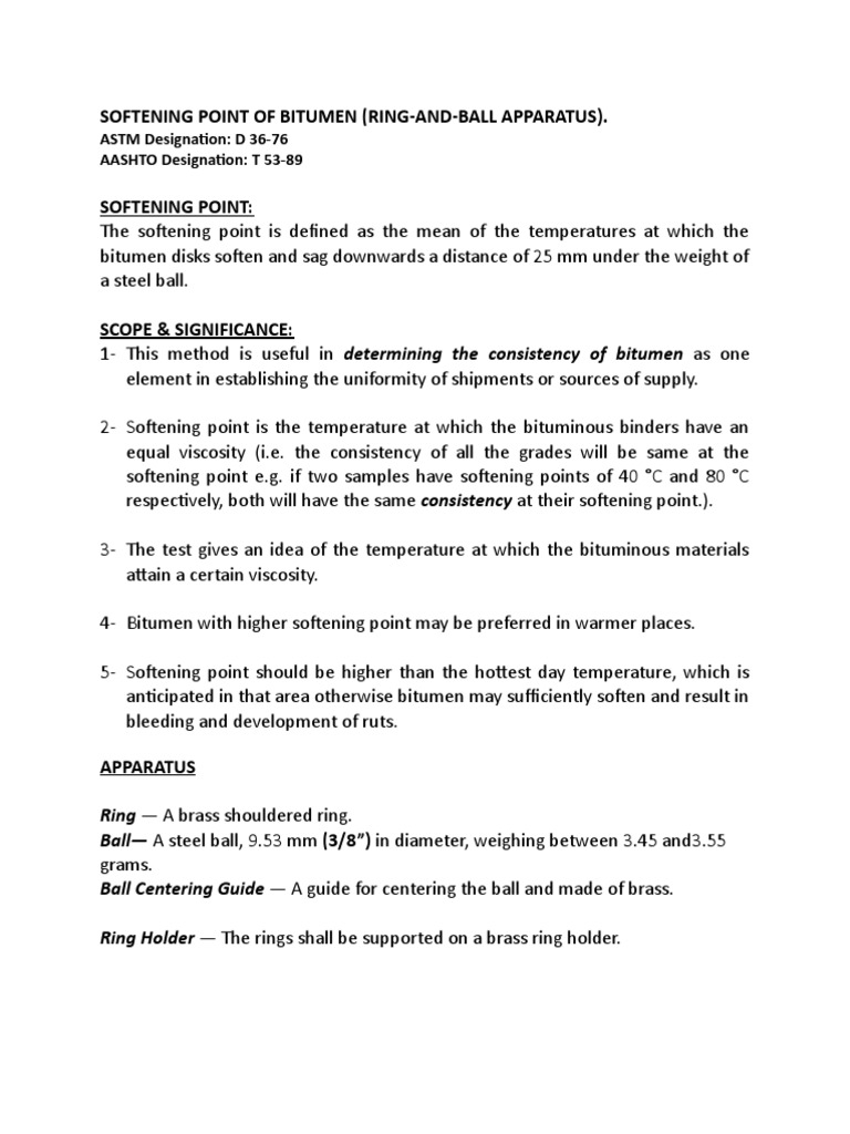 Bitumen Softening Point Testing Guide | PDF | Asphalt | Thermometer