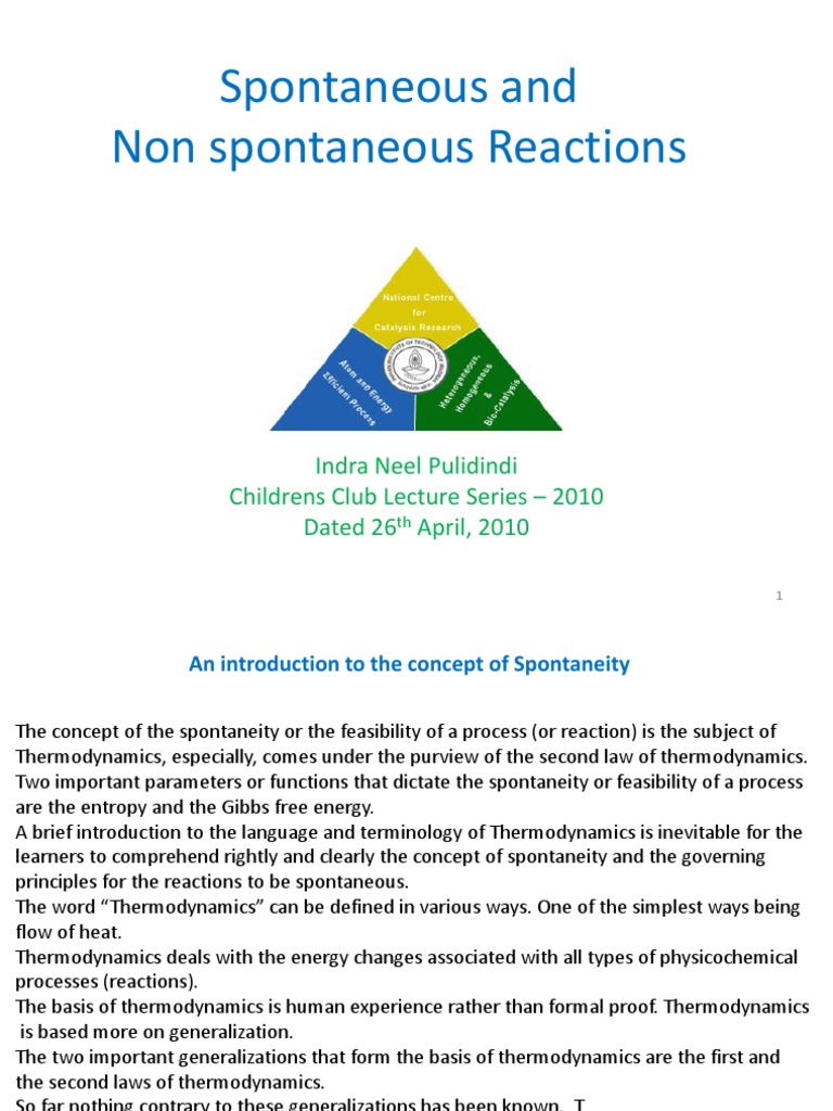 Spontaneous and Non Spontaneous Reactions Thermodynamic Equilibrium