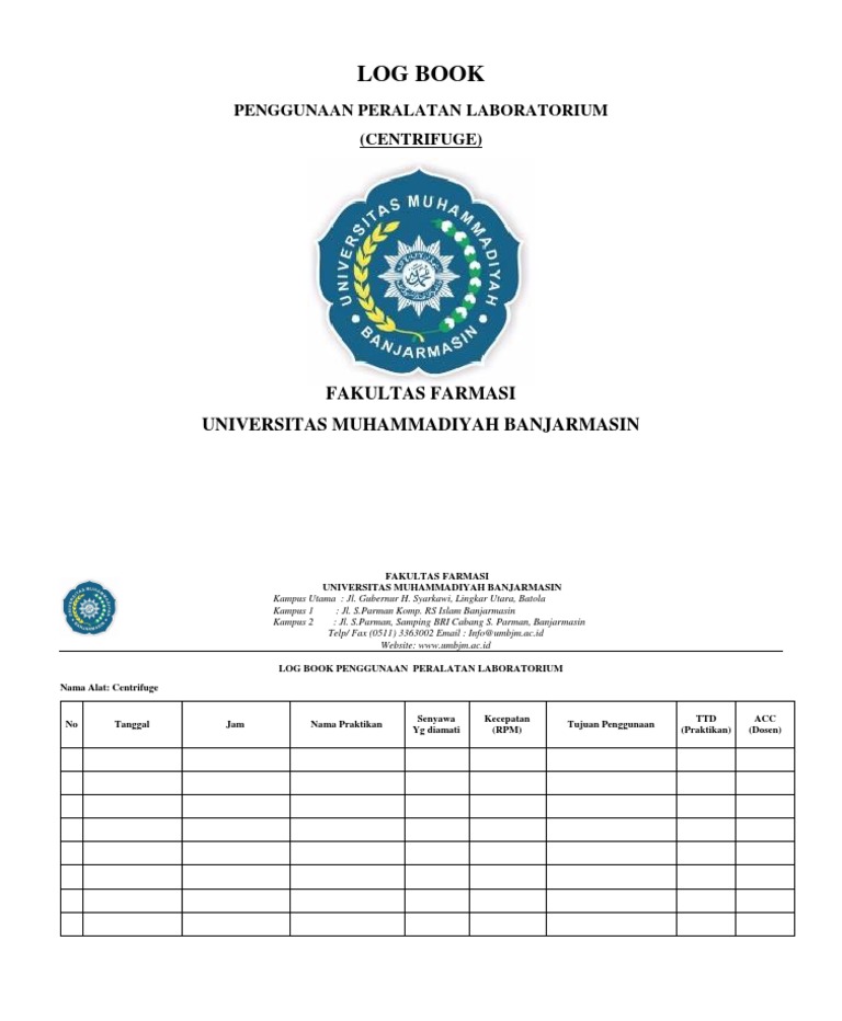 Log Book Penggunaan Centrifuge Lab | PDF