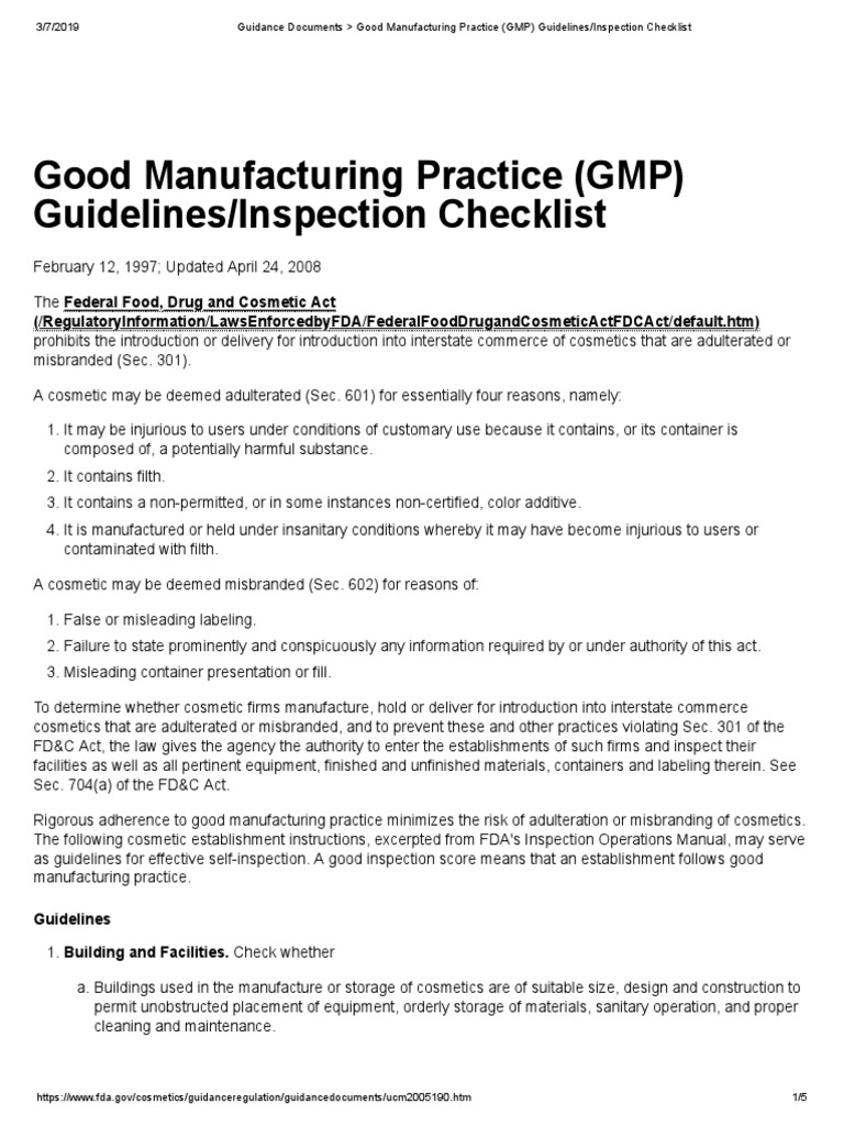 US FDA Guidance Documents Good Manufacturing Practice (GMP