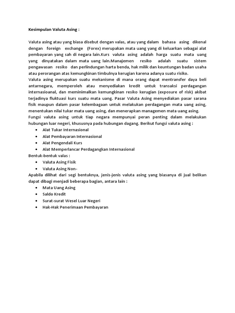 Kesimpulan Valuta Asing