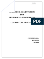 Numerical Computation FOR Mechanical Engineering: Submitted By: K.Harish 170070084