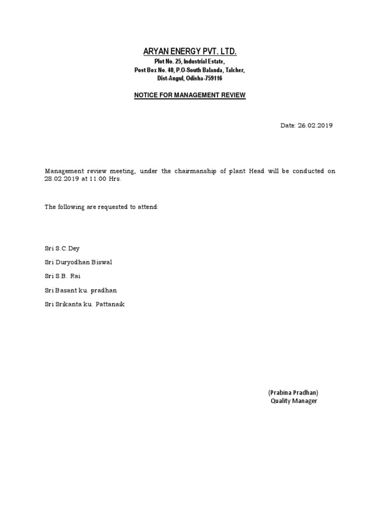Management Review Meeting Notice | PDF