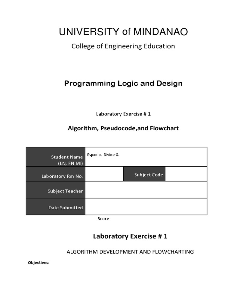 Laboratory1 Algorithm Pseudocode Flowchart PDF Algorithms Computer Programming