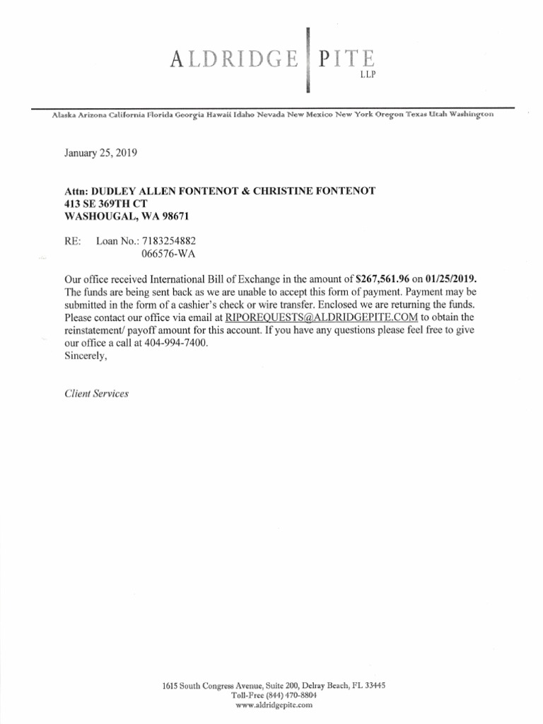 Refusal Letter From Aldridge Pite LLP PDF PDF