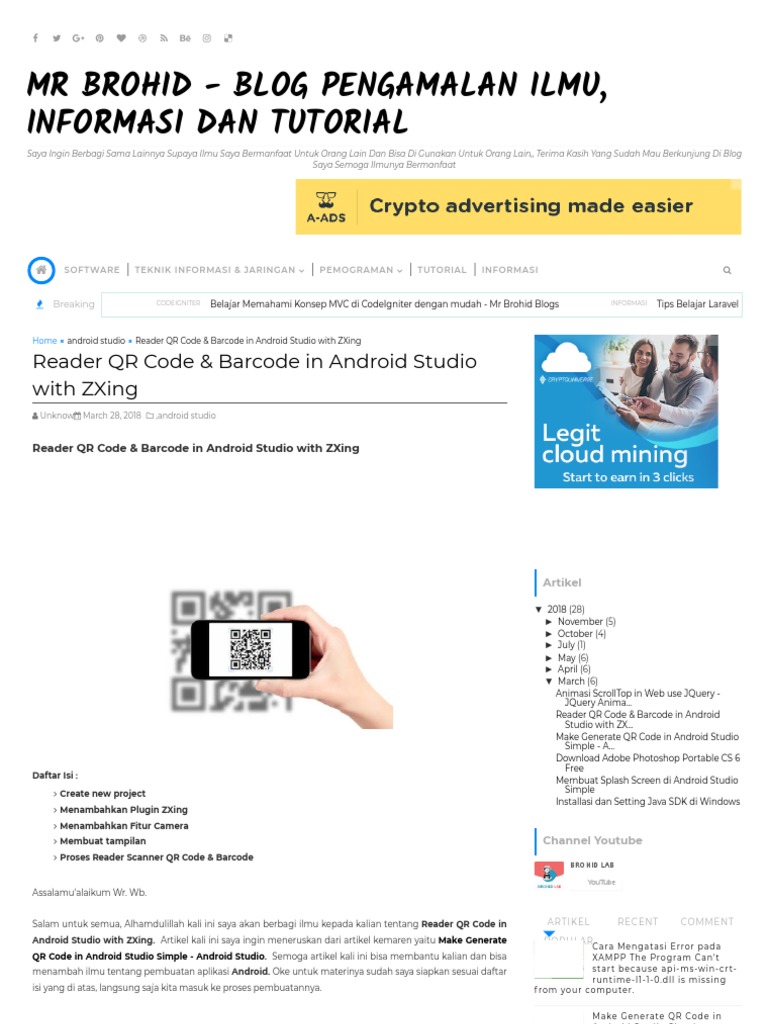 Reader QR Code & Barcode in Android Studio With ZXing MR Brohid