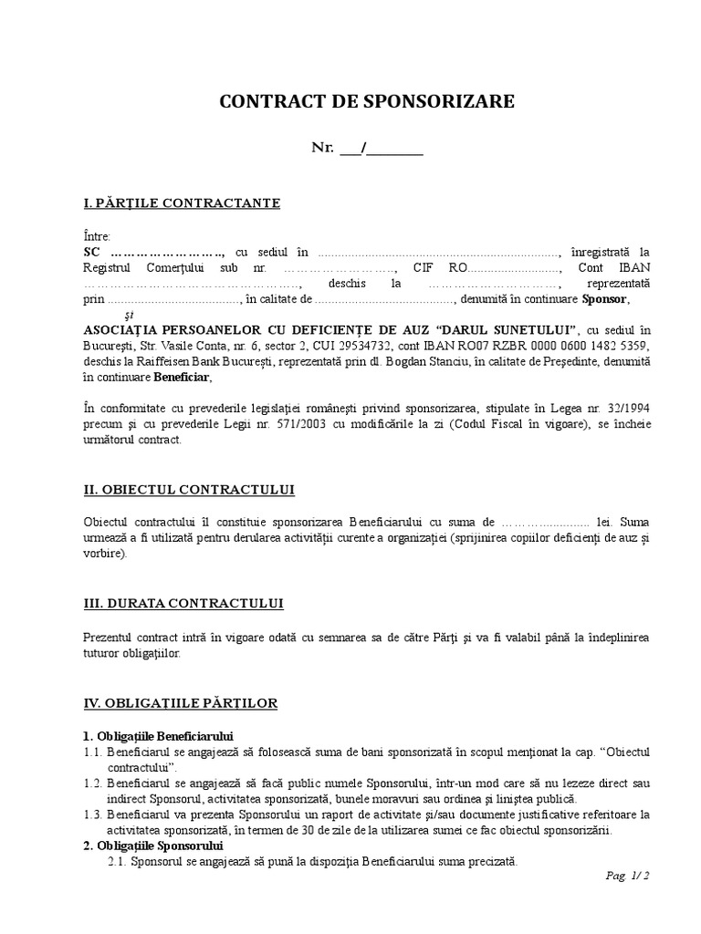 Model Contract Sponsorizare