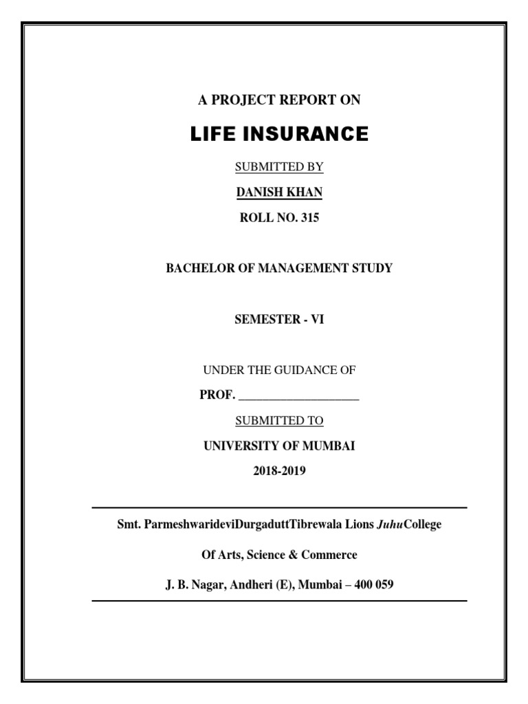 Life Insurance Project Report 2018-2019 | PDF | Insurance | Life Insurance