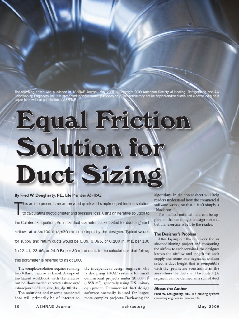 Ducting Equal Friction Method 10 PDF PDF Duct (Flow) Logarithm