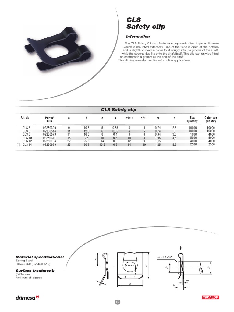 CLS Safety Clip Specifications and Uses | PDF | Manufactured Goods ...