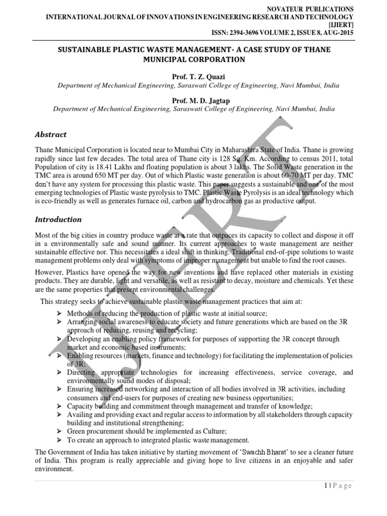 Sustainable Plastic Waste Management in Thane | PDF | Waste Management ...