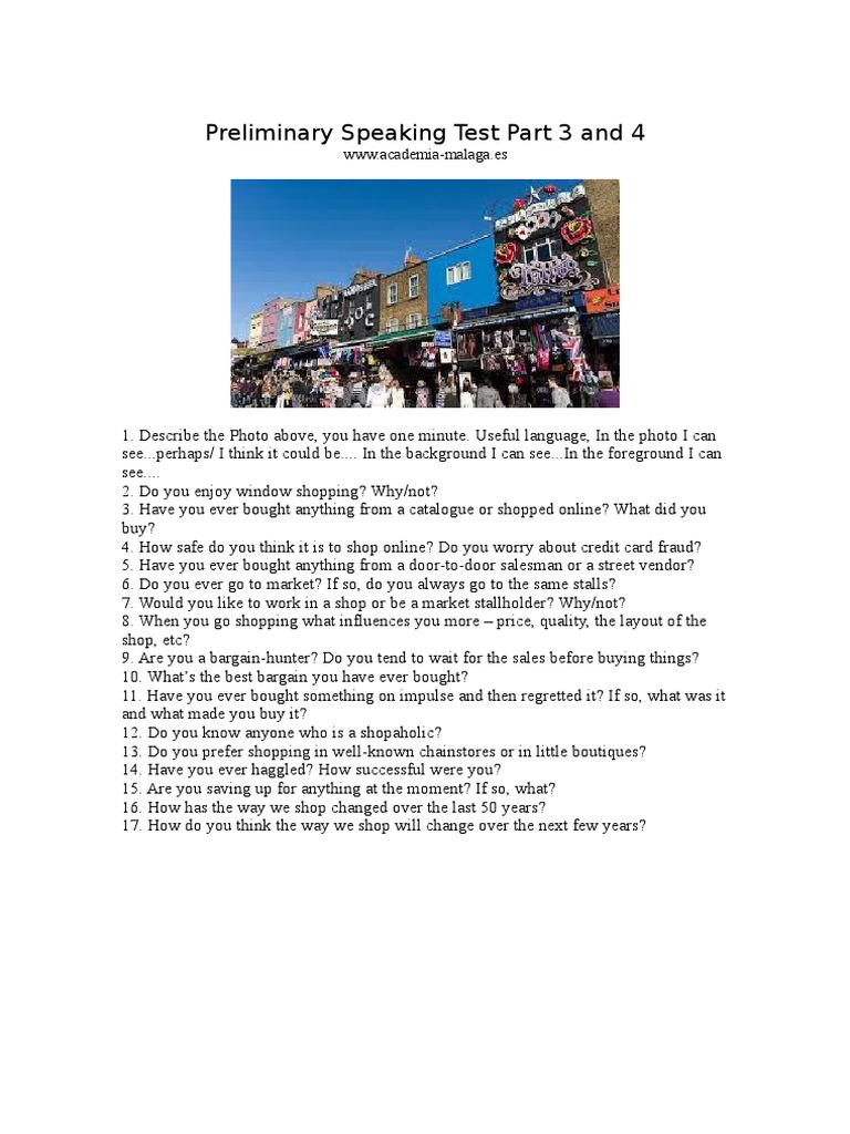 Preliminary Speaking Test Part 3 and 1ii | PDF