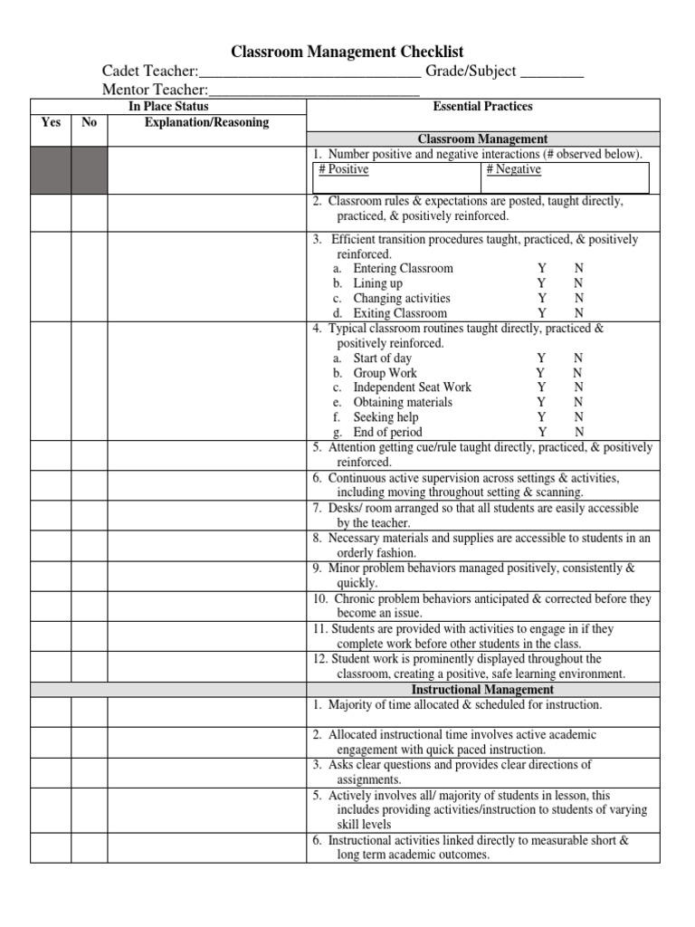 Classroom Management Checklist | PDF | Classroom Management | Classroom