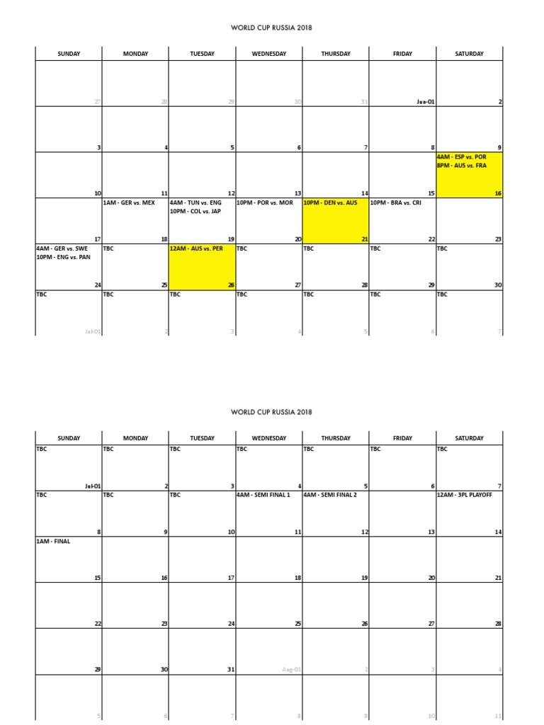 World Cup Schedule PDF Sports Leisure