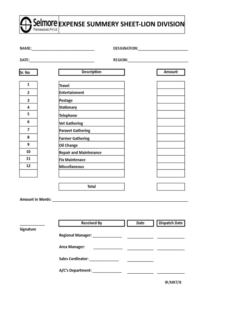 Expense Summary Sheet PDF Motor Vehicle Vehicles