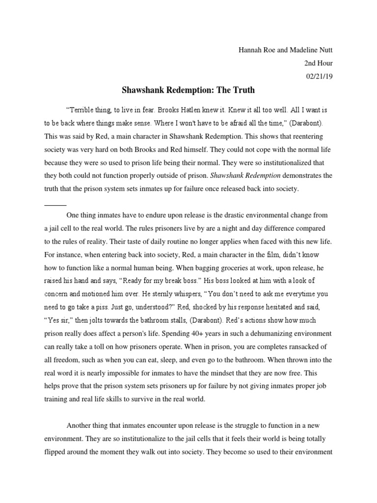 shawshank redemption essay introduction