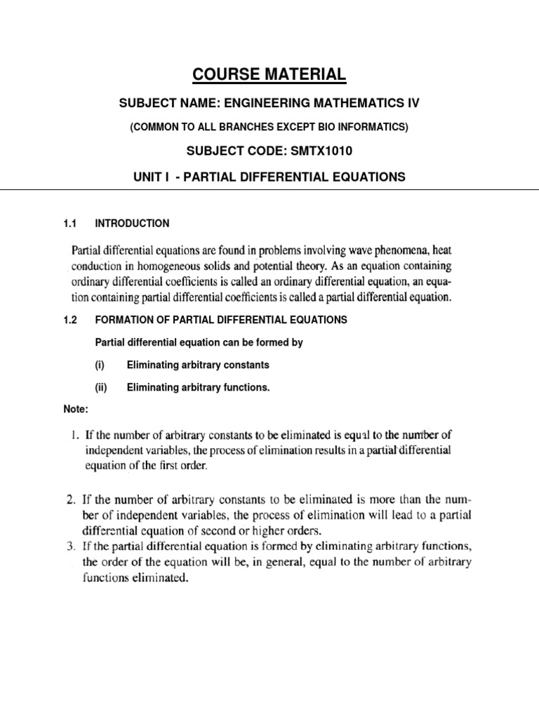 Engineering Math IV Guide | PDF | Partial Differential Equation | Equations