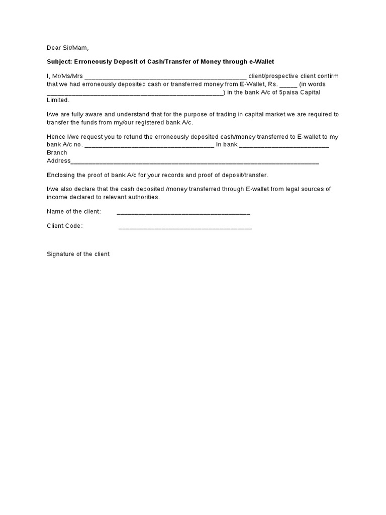 Refund Request for Erroneous Deposit | PDF
