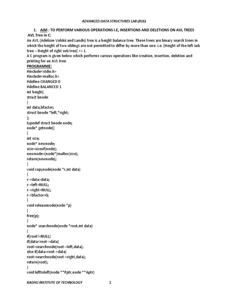 Aim: To Perform Various Operations I.E, Insertions and Deletions On Avl ...