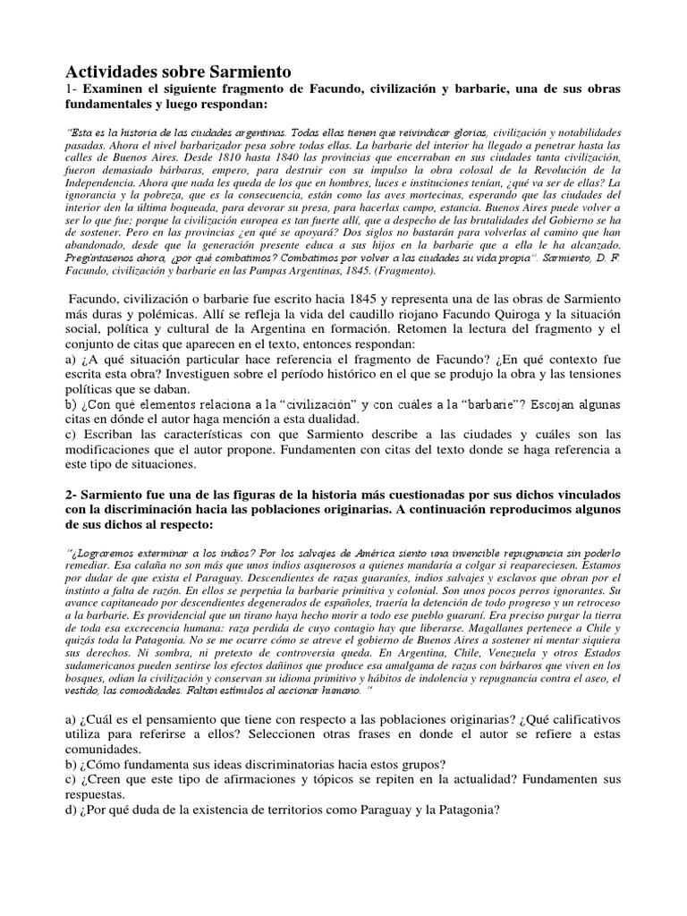 Actividades Sobre Sarmiento | PDF
