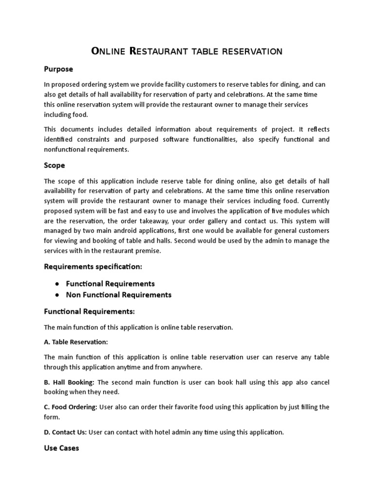 Online Restaurant Table Reservation System | PDF | Application Software ...