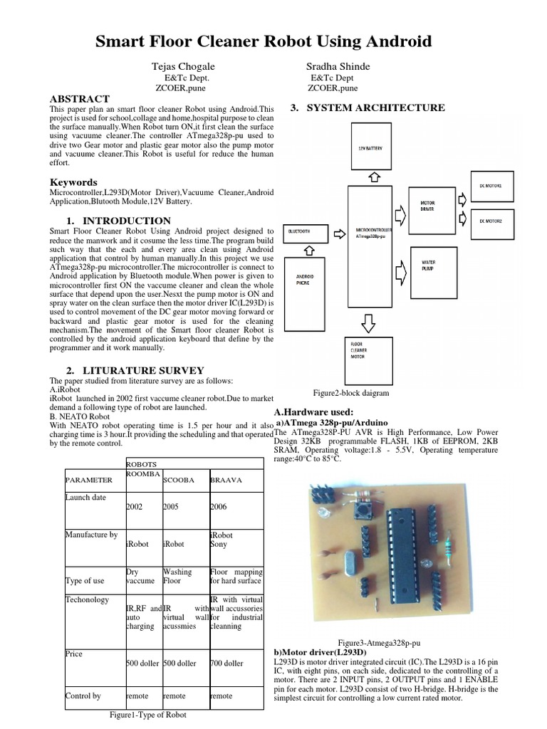 Smart Floor Cleaner Robot Using Android PDF Arduino Electric Motor