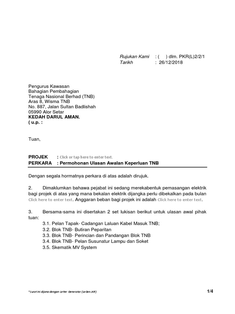 Surat Permohonan Ulasan Awalan Keperluan Tnb Tanpa Letterhead Pdf