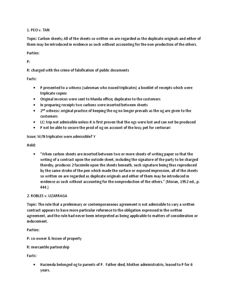 EVID CaseNotes3 | PDF | Parol Evidence Rule | Contract Law
