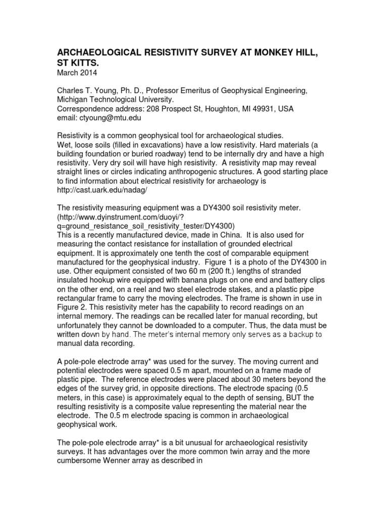 Archaeological Resistivity Survey at Monkey Hill PDF Geophysical