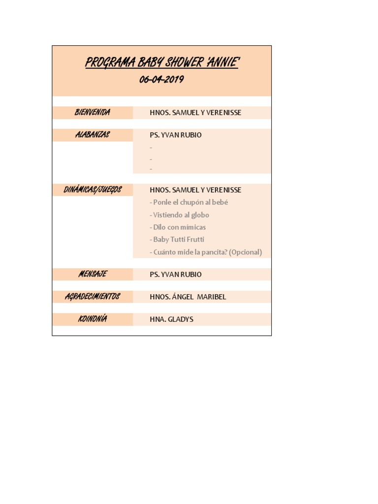 Programa Baby Shower Annie | PDF