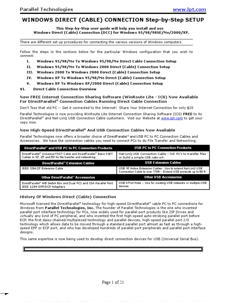 WINDOWS DIRECT (CABLE) CONNECTION StepbyStep SETUP PDF Usb Windows 2000