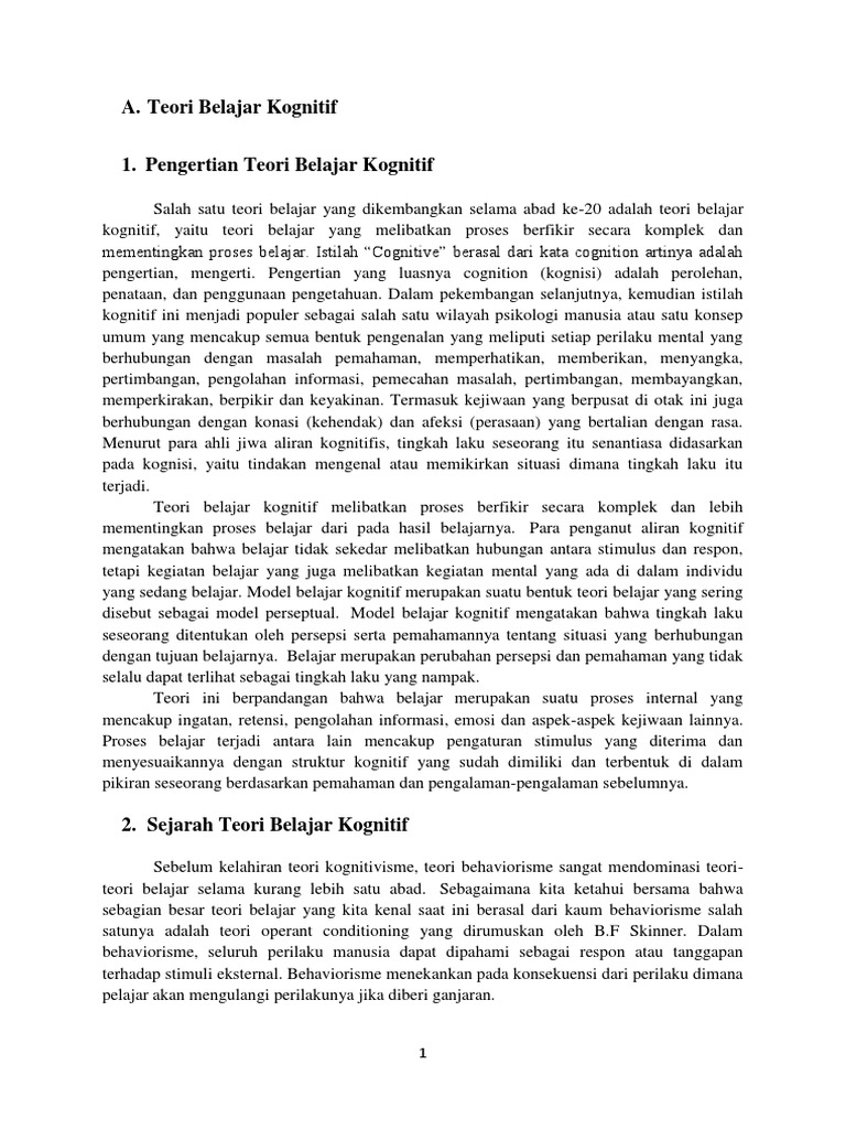 1 Pengertian Teori Belajar Kognitif Pdf