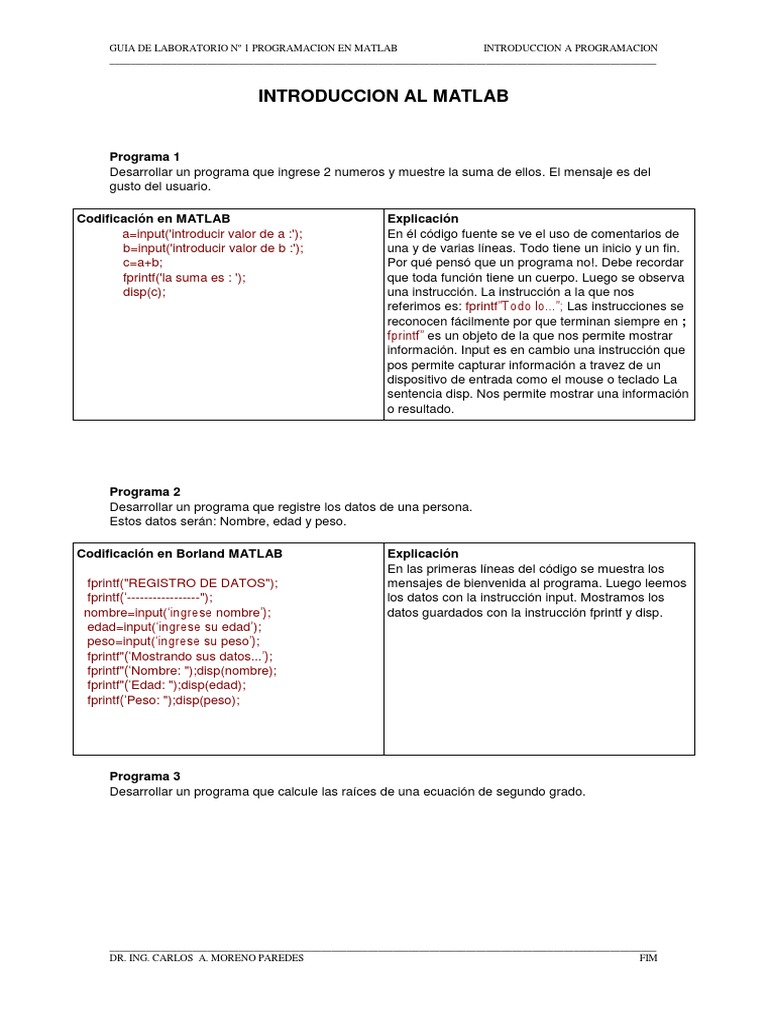 Introducción a Programación en MATLAB | PDF | Programa de computadora ...