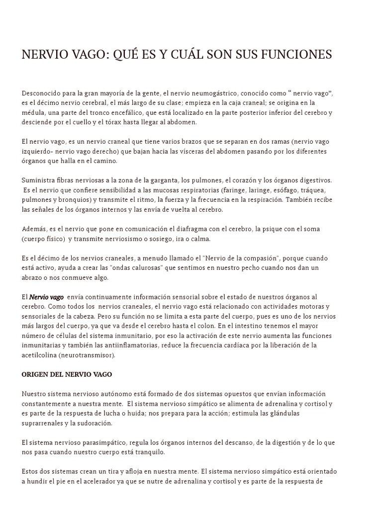 Estimula El Nervio Vago y Reduce El Estrés | PDF | Depresión (estado de ...