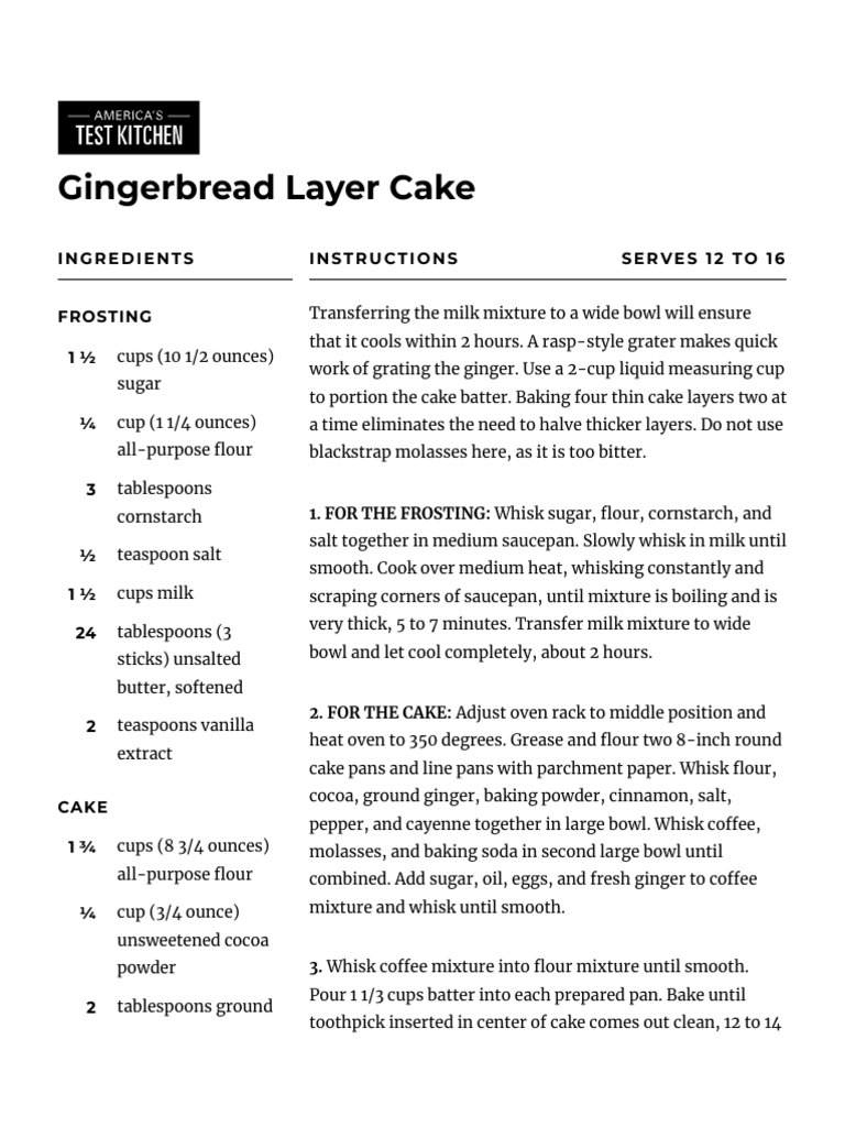 Gingerbread Layer Cake America's Test Kitchen PDF Cakes
