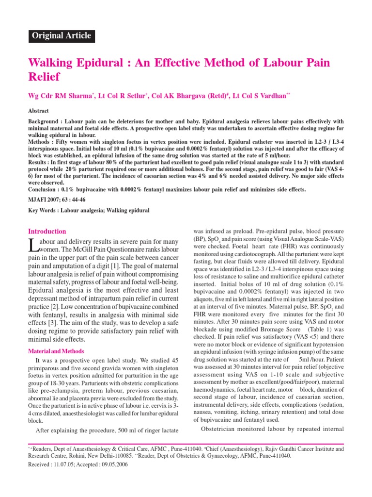 Walking Epidural An Effective Method of Labour Pain Relief PDF