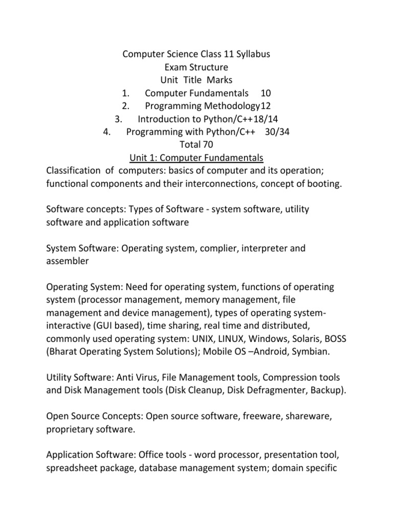 Computer Science Class 11 Syllabus | PDF | Array Data Structure ...