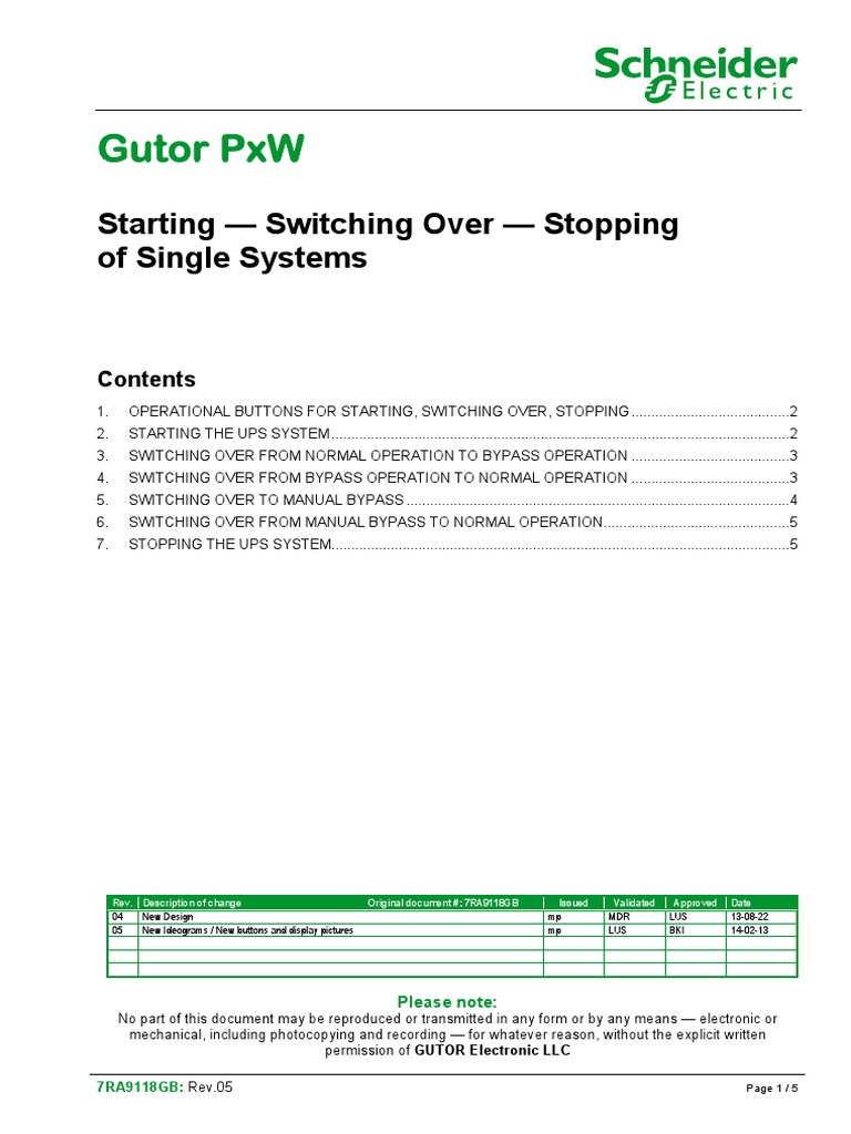 Gutor PXW: Starting - Switching Over - Stopping of Single Systems | PDF ...