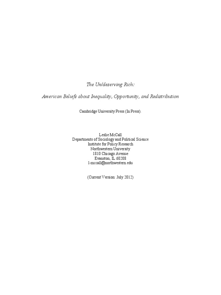 The Un/deserving Rich: American Beliefs About Inequality, Opportunity ...