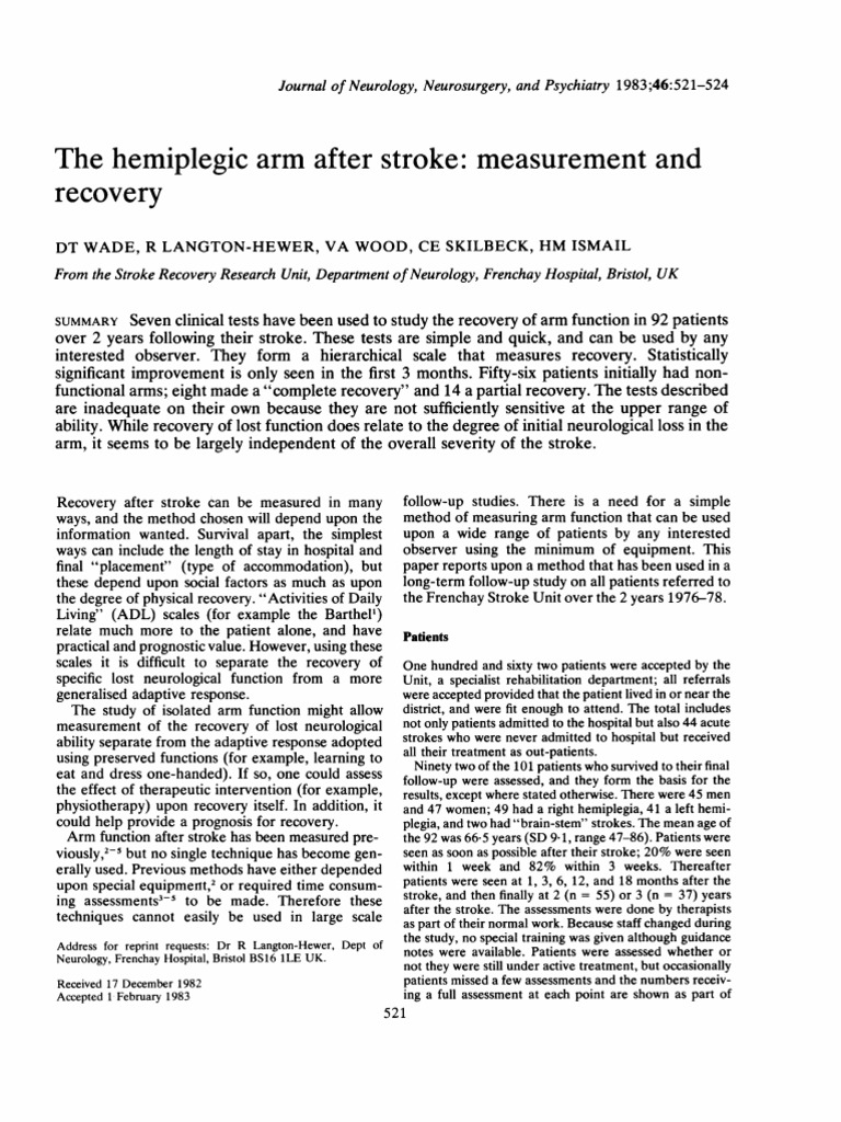 The Hemiplegic After Stroke: And: Measurement | PDF | Stroke | Physical ...
