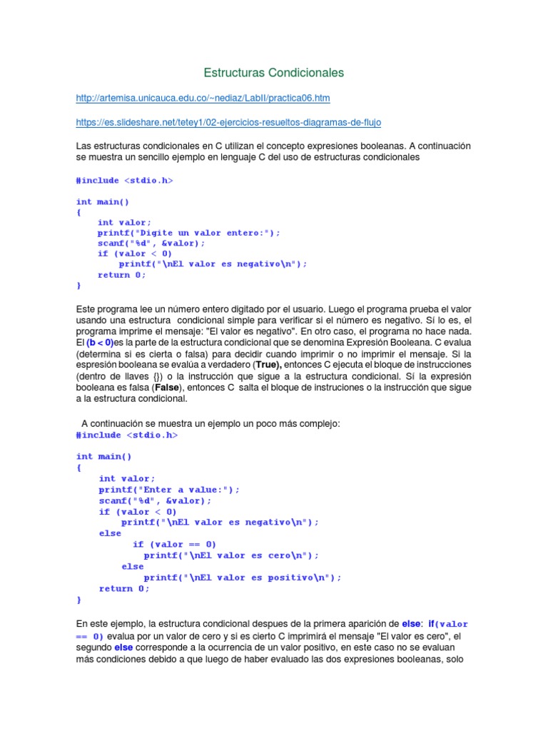 Estructuras Condicionales en C | PDF | Lenguaje de programación | C ...