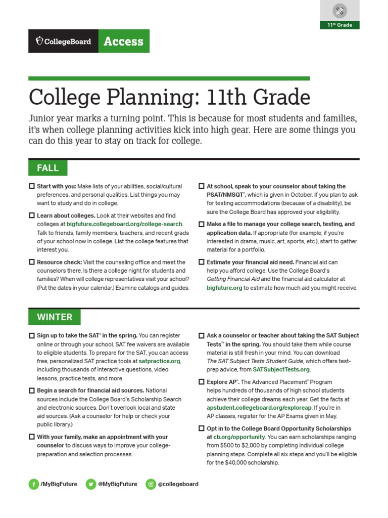 College Planning Calendar Juniors PDF Advanced Placement Sat